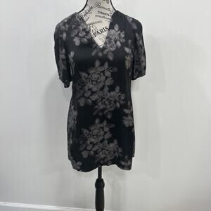 Nine West 100% Silk Floral Mini Dress Tunic Boho Luxe Flirty Minimalist Sz XS